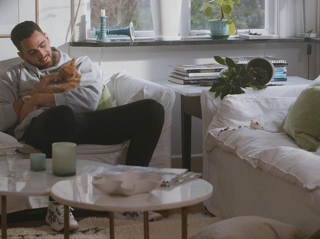 En person som håller i en katt.