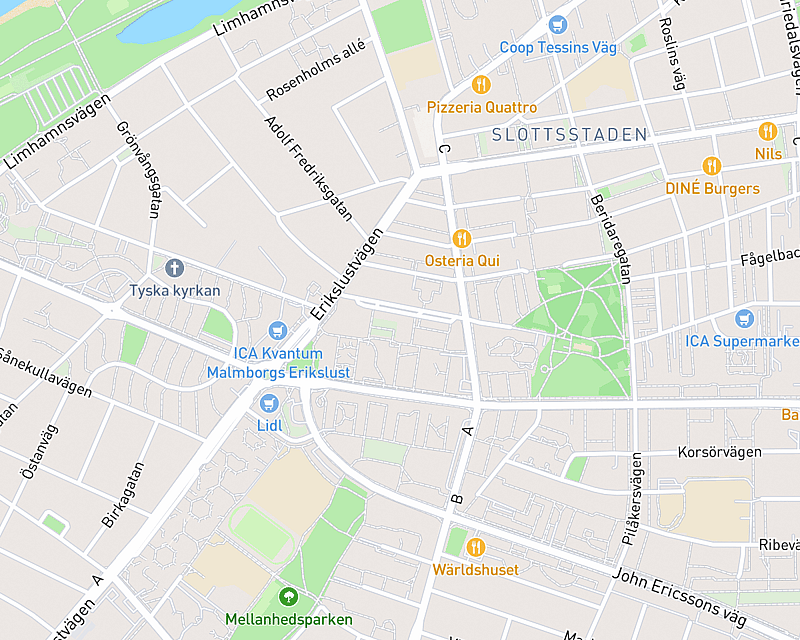 En karta som visar platsen för AniCura Erikslust Veterinärklinik