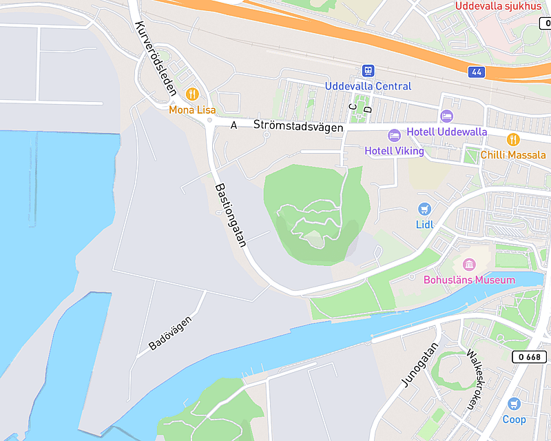En karta som visar platsen för AniCura Bohusläns Djursjukhus