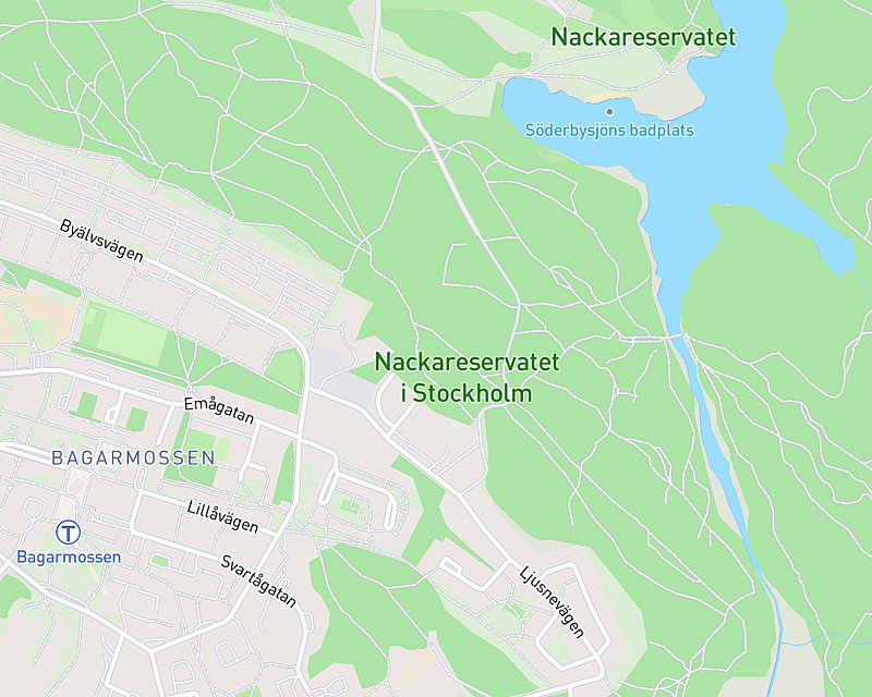 En karta som visar platsen för AniCura Regiondjursjukhuset Bagarmossen