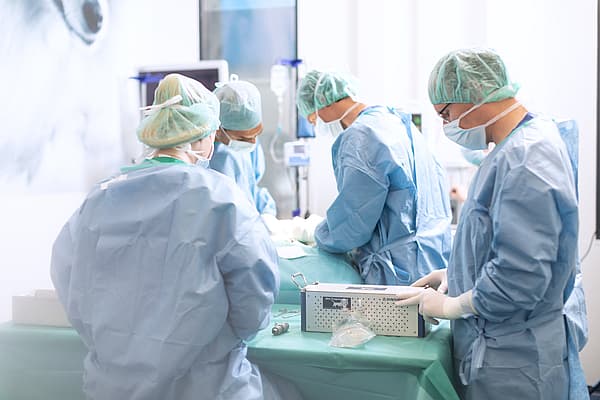 Fyra stycken veterinärer förbereder sig för en operation.