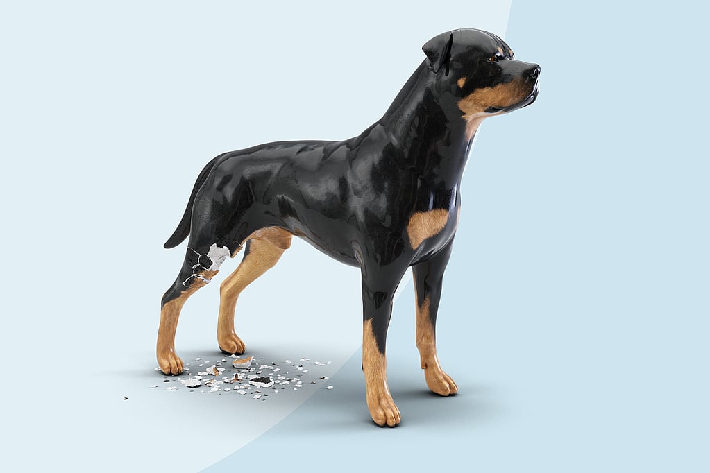 Rottweilerstaty i porslin.